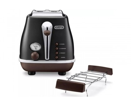 Тостер DeLonghi Icona Vintage 900Вт, метал, односторонній підігрів, чорний Тостер DeLonghi Icona Vintage 900Вт, метал, односторонній підігрів, чорний