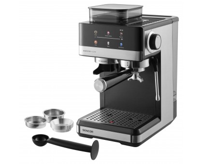 Кофеварка Sencor SES5000SS рожковая 1.8л, зерно+молотый, встроенная кофемолка, дисплей, нерж. сталь-черный Кофеварка Sencor SES5000SS рожковая 1.8л, зерно+молотый, встроенная кофемолка, дисплей, нерж. сталь-черный