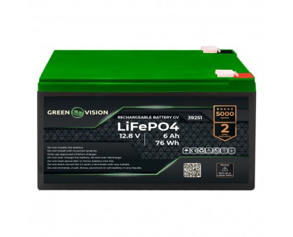 Акумулятор GV LiFePO4 12,8V - 6Ah (76Wh) Акумулятор GV LiFePO4 12,8V - 6Ah (76Wh)