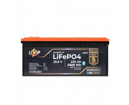 Акумулятор LP LiFePO4 25,6V - 230 Ah (5888Wh) (BMS 200A/100А) пластик Smart BT Акумулятор LP LiFePO4 25,6V - 230 Ah (5888Wh) (BMS 200A/100А) пластик Smart BT