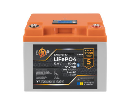 Акумулятор LP LiFePO4 12,8V - 50 Ah (640Wh) (BMS 80А/50A) пластик LCD Smart BT