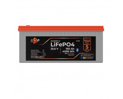 Аккумулятор LP LiFePO4 25,6V - 160 Ah (4096Wh) (BMS 200A/100А) пластик LCD Smart BT Аккумулятор LP LiFePO4 25,6V - 160 Ah (4096Wh) (BMS 200A/100А) пластик LCD Smart BT