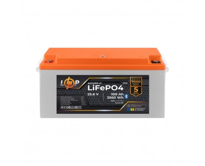 Аккумулятор LP LiFePO4 25,6V - 100 Ah (2560Wh) (BMS 100A/50А) пластик Smart BT Аккумулятор LP LiFePO4 25,6V - 100 Ah (2560Wh) (BMS 100A/50А) пластик Smart BT