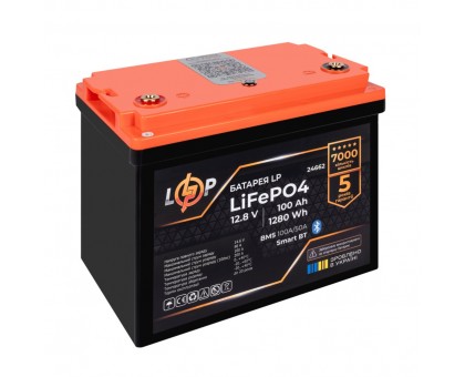 Акумулятор LP LiFePO4 12,8V - 100 Ah (1280Wh) (BMS 100A/50А) пластик Smart BT Акумулятор LP LiFePO4 12,8V - 100 Ah (1280Wh) (BMS 100A/50А) пластик Smart BT