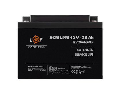 Распродажа (22883) Аккумулятор AGM LPM 12V - 26 Ah под болт М5 (08-2024)