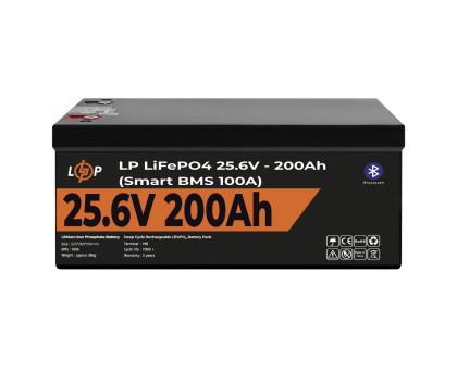 Акумулятор LP LiFePO4 24V (25,6V) - 200 Ah (5120Wh) (Smart BMS 100А) с BT пластик Уцінка
