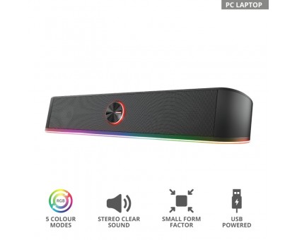 Акустична система Trust 24007_TRUST GXT 619 Thorne Саундбар, USB/AUX,  RGB, чорний