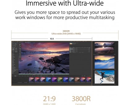 Монітор Asus 34.1" ProArt PA34VCNV 2xHDMI, 2xDP, USB-C, 2xUSB, RJ-45, MM, IPS, 3440x1440, 21:9, sRGB 100%, CURVED, AdaptiveSync, HAS, HDR10
