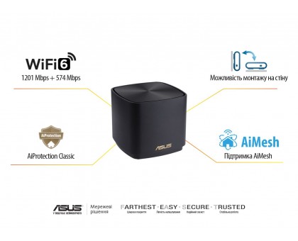 Система WiFi-Mesh ASUS 90IG07M0-MO3C10 ZenWiFi XD4 PLUS AX1800, 1xGE LAN, 1xGE WAN, 1мод, чорний