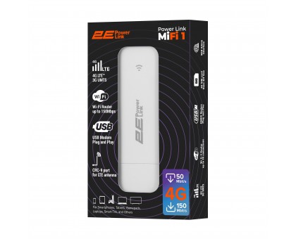 Мобільний маршрутизатор 2E 694743655322 PowerLink (MiFi-1 2024) LTE, Wi-Fi4, 1xUSB, 1xCRC9 білий