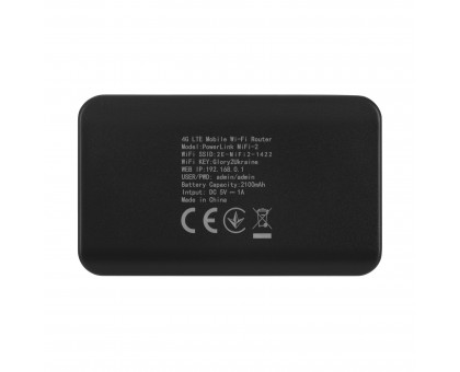 Мобильный маршрутизатор 2E 694743655346 PowerLink (MiFi-2) LTE, Wi-Fi4, 1xType-C, 1xCRC9, 2100мА•ч черный