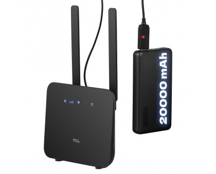 Маршрутизатор TCL 694743657296 LINKHUB (HH42CV2) LTE, Wi-Fi4, 1xFE LAN/WAN, 1xFE LAN, 2xSMA, Чорний + Power Bank 20000мА·год + USB-DC кабель 5В-12В