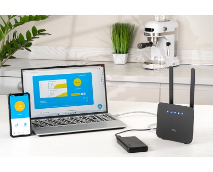 Маршрутизатор TCL 694743657296 LINKHUB (HH42CV2) LTE, Wi-Fi4, 1xFE LAN/WAN, 1xFE LAN, 2xSMA, Чорний + Power Bank 20000мА·год + USB-DC кабель 5В-12В