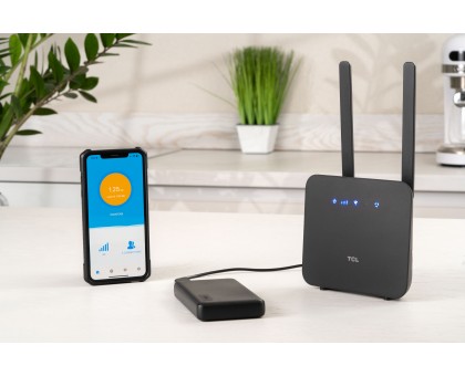Маршрутизатор TCL 694743657296 LINKHUB (HH42CV2) LTE, Wi-Fi4, 1xFE LAN/WAN, 1xFE LAN, 2xSMA, Чорний + Power Bank 20000мА·год + USB-DC кабель 5В-12В