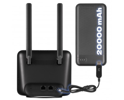 Маршрутизатор TCL 694743657296 LINKHUB (HH42CV2) LTE, Wi-Fi4, 1xFE LAN/WAN, 1xFE LAN, 2xSMA, Чорний + Power Bank 20000мА·год + USB-DC кабель 5В-12В