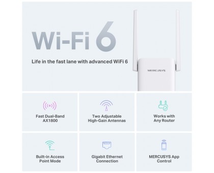 Розширювач покриття WiFi MERCUSYS ME70X AX1800, 1хGE LAN