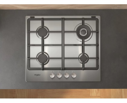 Варильна поверхня Whirlpool TKRL661IXEU газова, 60см, чавун, конфорка з подвійним рядом полум'я, нерж