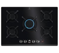 Варочная поверхность Electrolux KGG753753K газ на стекле, 75см, чугун, электр. управл., Hob2Hood, черный