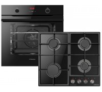 Комплект Hansa FCGS69326 (духовка электрическая + поверхность газ на стекле), черный