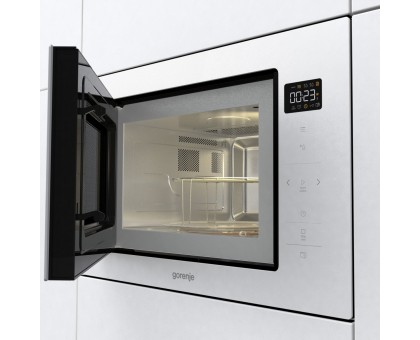 Мікрохвильова піч Gorenje BM251SG2WG вбудовувана, 25л, електр. управл., 900Вт, гриль, дисплей, приготування на кількох рівнях, білий