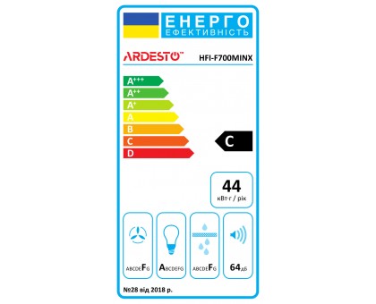 Витяжка Ardesto вбудована, 52см, 450м3ч, метал, 2х1Вт LED, кнопкове, нерж