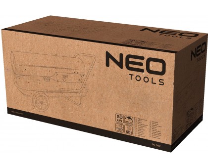 Теплова гармата дизель/гас Neo Tools 90-082, прямого нагріву, 50кВт, 720м2, 1100м3/год, колеса, IPX4, чорний, 22.7кг Теплова гармата дизель/гас Neo Tools 90-082, прямого нагріву, 50кВт, 720м2, 1100м3/год, колеса, IPX4, чорний, 22.7кг