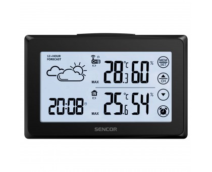 Метеостанція Sencor SWS2850, внутр/зовн вимірювання, АААх3+ААх2, темп-ра, вологість, час, прогноз погоди, чорний Метеостанція Sencor SWS2850, внутр/зовн вимірювання, АААх3+ААх2, темп-ра, вологість, час, прогноз погоди, чорний
