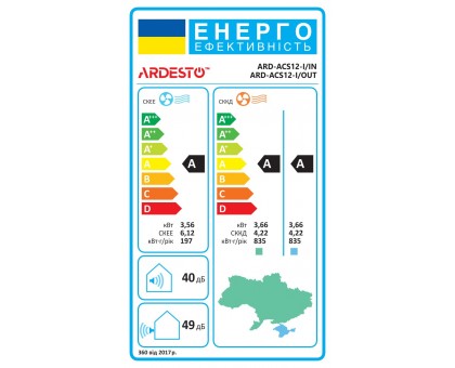 Кондиціонер Ardesto CoolSmart 35м2 інвертор 12000BTU 3.5кВт A/A -15°С Wi-Fi R32 білий Кондиціонер Ardesto CoolSmart 35м2 інвертор 12000BTU 3.5кВт A/A -15°С Wi-Fi R32 білий