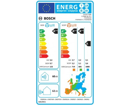 Кондиціонер Bosch 7733703120 Climate 7000i 35м2 інвертор 12000BTU 3.4кВт A+++/A+++ -30°С Wi-Fi R32 білий Кондиціонер Bosch 7733703120 Climate 7000i 35м2 інвертор 12000BTU 3.4кВт A+++/A+++ -30°С Wi-Fi R32 білий