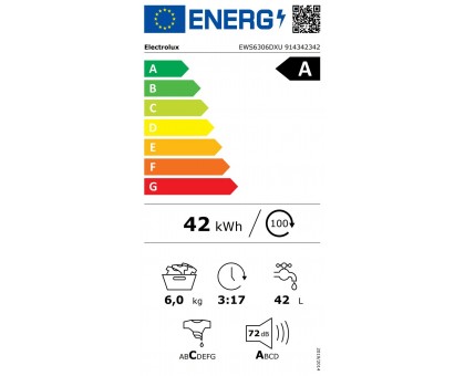 Пральна машина Electrolux EWS6306DXU фронтальна, 6кг, 1000, A, 41см, дисплей, інвертор, сріблястий темний Пральна машина Electrolux EWS6306DXU фронтальна, 6кг, 1000, A, 41см, дисплей, інвертор, сріблястий темний