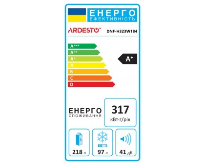 Холодильник ARDESTO DNF-H323W184 с нижн. мороз., 184x60х66.5, холод.отд.-218л, мороз.отд.-97л, 2дв., А+, NF, зона св-ти, белый Холодильник ARDESTO DNF-H323W184 с нижн. мороз., 184x60х66.5, холод.отд.-218л, мороз.отд.-97л, 2дв., А+, NF, зона св-ти, белый