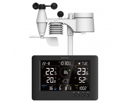 Метеостанція Sencor SWS9500, внутр/зовн вимірювання, від мережі/CR2032x1+AAx3, темп-ра, вологість, час, прогноз погоди, атмосферний тиск, шв. вітру, чорний Метеостанція Sencor SWS9500, внутр/зовн вимірювання, від мережі/CR2032x1+AAx3, темп-ра, вологість, час, прогноз погоди, атмосферний тиск, шв. вітру, чорний