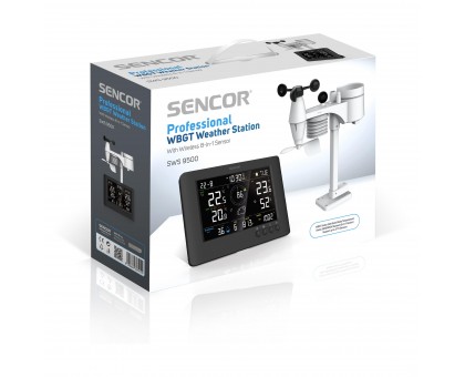 Метеостанція Sencor SWS9500, внутр/зовн вимірювання, від мережі/CR2032x1+AAx3, темп-ра, вологість, час, прогноз погоди, атмосферний тиск, шв. вітру, чорний Метеостанція Sencor SWS9500, внутр/зовн вимірювання, від мережі/CR2032x1+AAx3, темп-ра, вологість, час, прогноз погоди, атмосферний тиск, шв. вітру, чорний