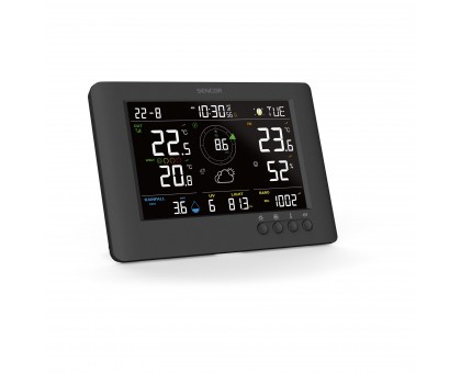 Метеостанція Sencor SWS9500, внутр/зовн вимірювання, від мережі/CR2032x1+AAx3, темп-ра, вологість, час, прогноз погоди, атмосферний тиск, шв. вітру, чорний Метеостанція Sencor SWS9500, внутр/зовн вимірювання, від мережі/CR2032x1+AAx3, темп-ра, вологість, час, прогноз погоди, атмосферний тиск, шв. вітру, чорний