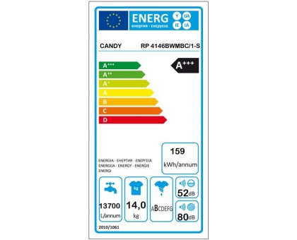 Стиральная машина Candy RP4146BWMBC/1-S фронтальная, 14кг, 1400, A+++, 67см, дисплей, пар, инвертор, белый Стиральная машина Candy RP4146BWMBC/1-S фронтальная, 14кг, 1400, A+++, 67см, дисплей, пар, инвертор, белый