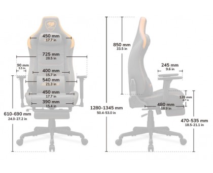 Кресло игровое Cougar ARMOR EVO S геймерское, дышащая экокожа, стальной каркас, черный с оранжевым