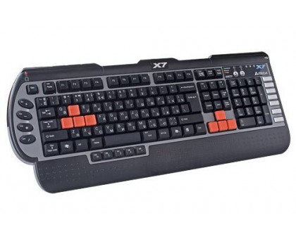 Клавиатура A4-Tech X7-G800V USB, черная, инновационная игровая, с доп клавишами, мультимедийная, USB порт выходы для наушников и микрофона. 4 Speed, водонепроницаемая 22hot keys