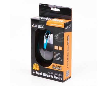 Миша A4Tech G3-200 N USB V-Track  , бездротова, 1000dpi, чорна+ блакитний