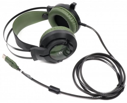 Наушники игровые Bloody J437 с микрофоном, цвет черный+зеленый, подсветка