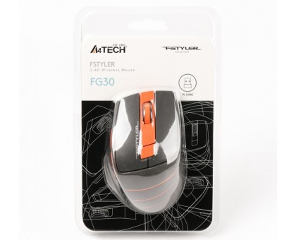 Мышь беспроводная A4Tech Fstyler FG30 (Orange), USB, цвет черный+оранжевый