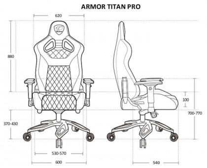 Кресло игровое ARMOR TITAN PRO Royal, погрузка до 160 кг, цвет черный.