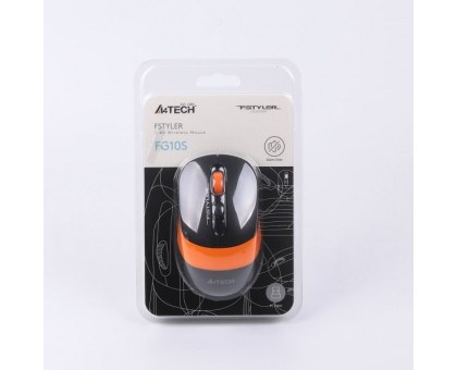 Миша бездротова A4Tech Fstyler FG10S (Orange),  безшумна, USB, колір чорний+помаранчевий