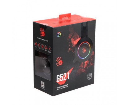 Гарнітура ігрова Bloody G521 (Black) з мікрофоном, Hi Fi, 7.1 віртуальний звук, підсвічування 7 кольорів, USB чорні