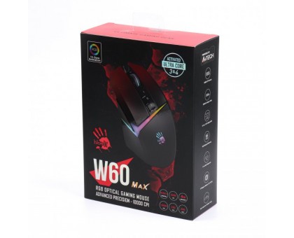 Мышь игровая A4Tech W60 Max Bloody (Gradient Red), RGB, 10000 CPI, 50M нажатий, активированное ПО Bloody, цвет черный+красный
