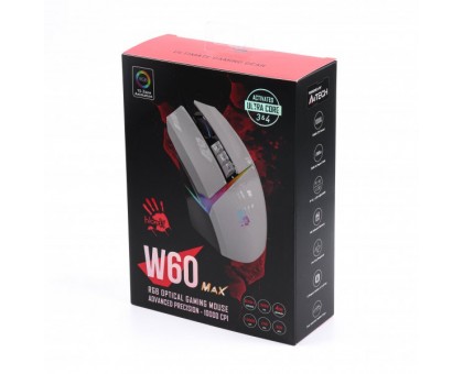 Мышь игровая A4Tech W60 Max Bloody (Panda White), активированное ПО Bloody, RGB, 10000 CPI, 50M нажатий, цвет белый+черный
