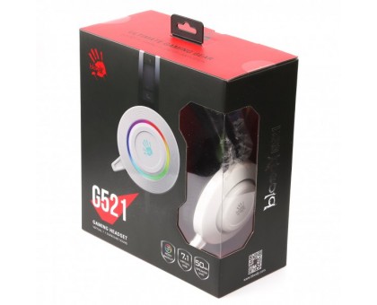 Гарнітура ігрова Bloody G521 (White) з мікрофоном, Hi Fi, 7.1 віртуальний звук, підсвічування 7 кольорів, USB, колір білий