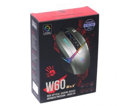 Мышь игровая A4Tech W60 Max Bloody (Gun Grey), RGB, 10000 CPI, 50M нажатий, серый