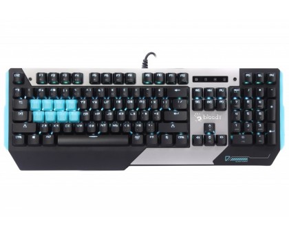 Ігрова клавіатура A4Tech Bloody B865 LIGHT STRIKE, чорна з блакитними та сірими вставками, червоні перемикачі, підсвічування клавіш, USB