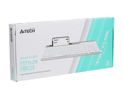 Клавіатура бездротова A4Tech FBK25 (White) Fstyler,  (BT + 2.4 ГГц), з акумулятором, quiet key, колір білий