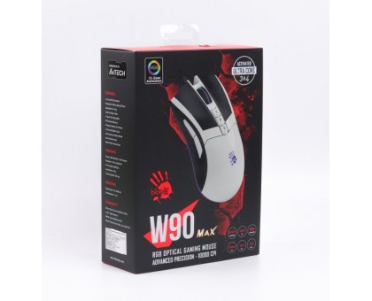 Мышь игровая A4Tech Bloody W90 Max (Panda White), RGB, 10000 CPI, 50M нажатий, активированное ПО Bloody, цвет белый+черный